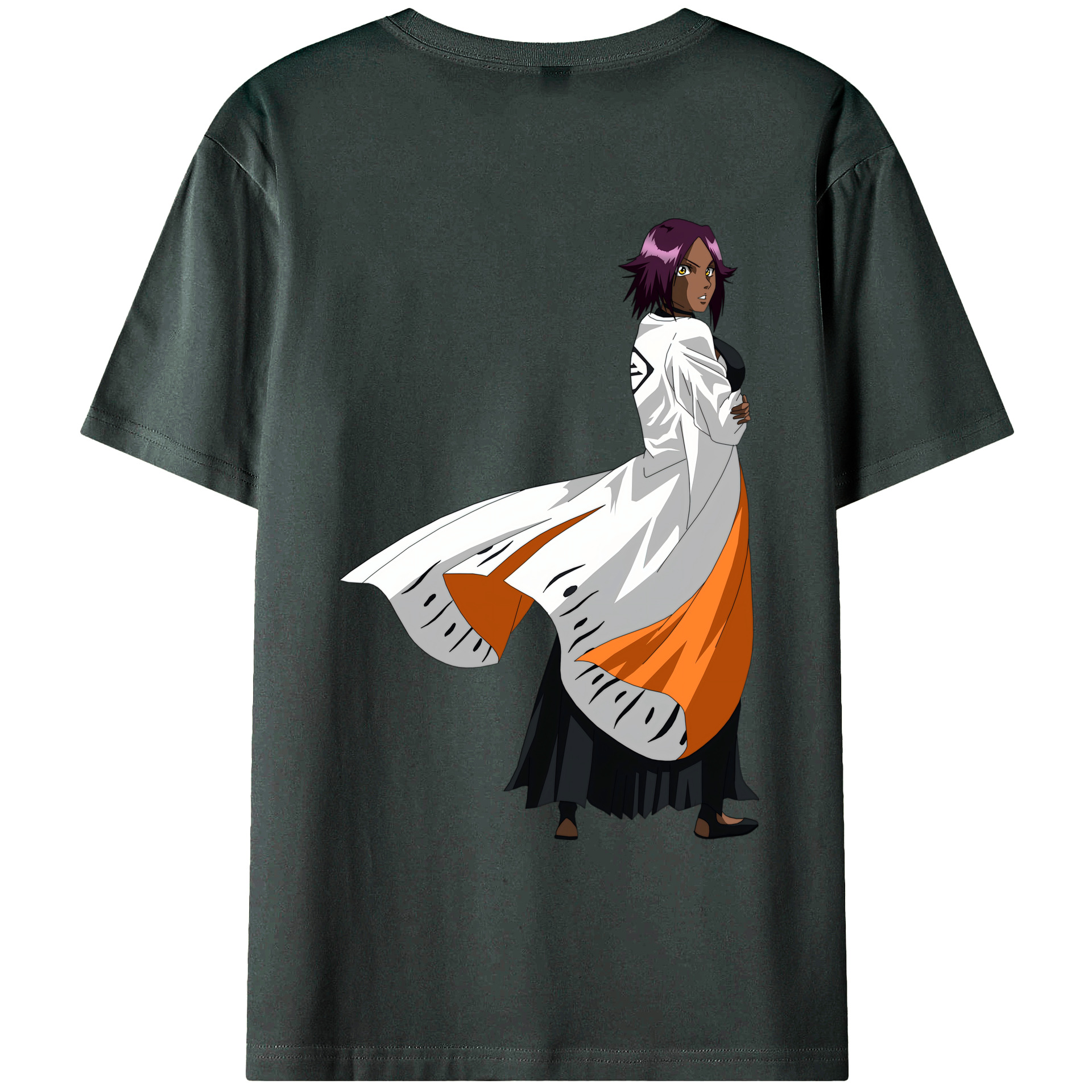 （画像用） ブリーチ 四楓院 夜一（しほういん よるいち） BLEACH Shihouin Yoruichi 綿100％ メンズ半袖Tシャツ（バックプリント） 通気性